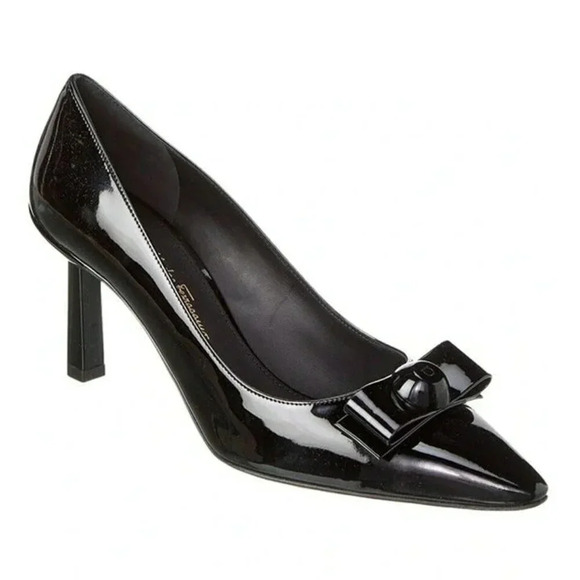 Ferragamo Women's Katrin 70mm Patent Pump Black Patent Size 7.5 (MSRP $895) - Picture 1 of 12